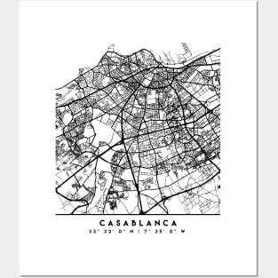 CASABLANCA MOROCCO BLACK CITY STREET MAP ART Posters and Art